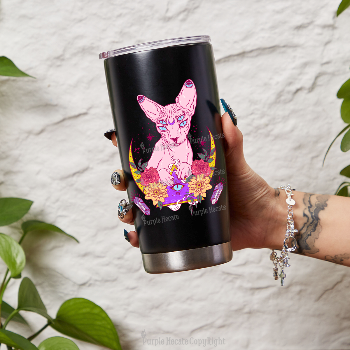 Purplehecate Moon Phase Cat Tumbler
