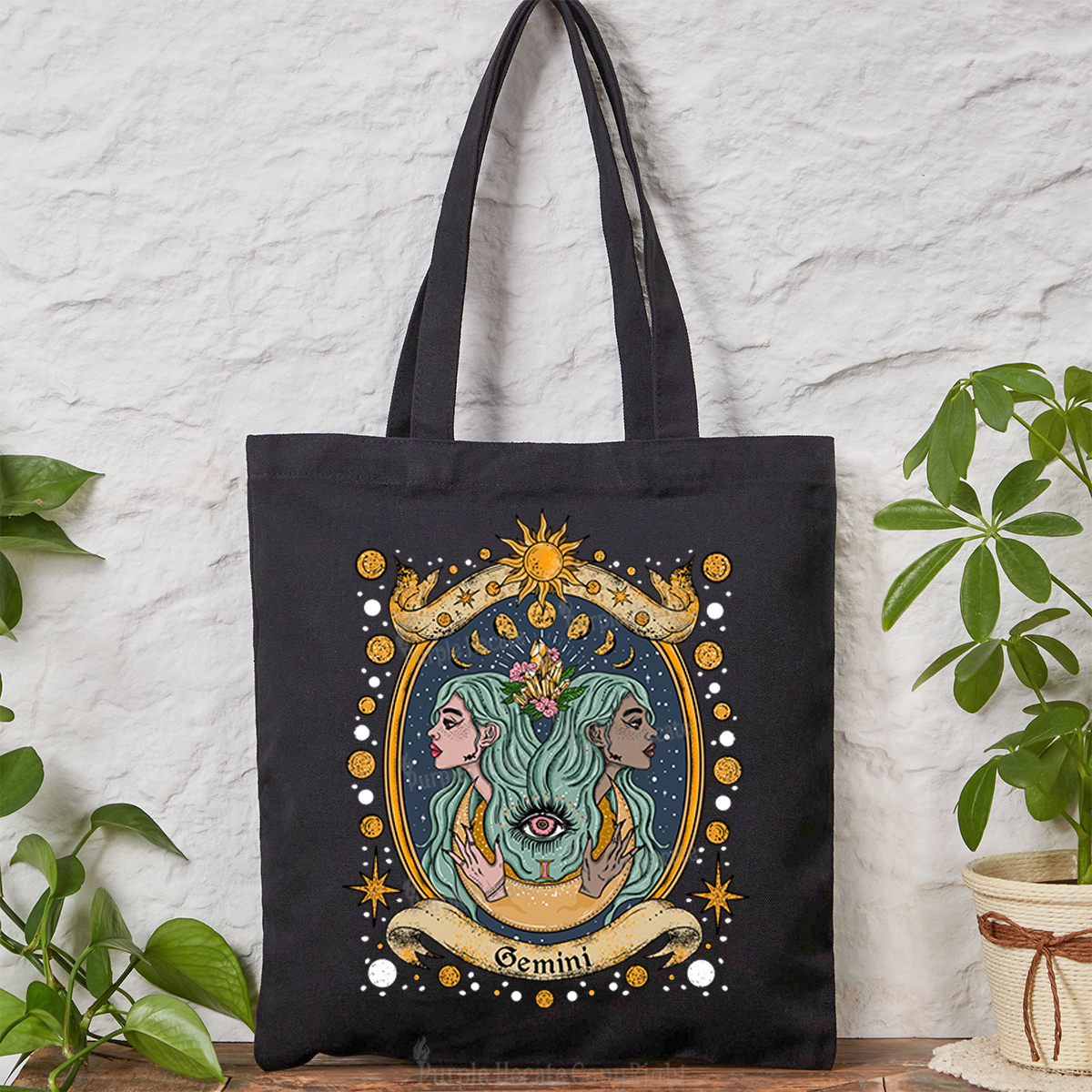 Purplehecate Celestial Gemini Zodiac Tote Bag