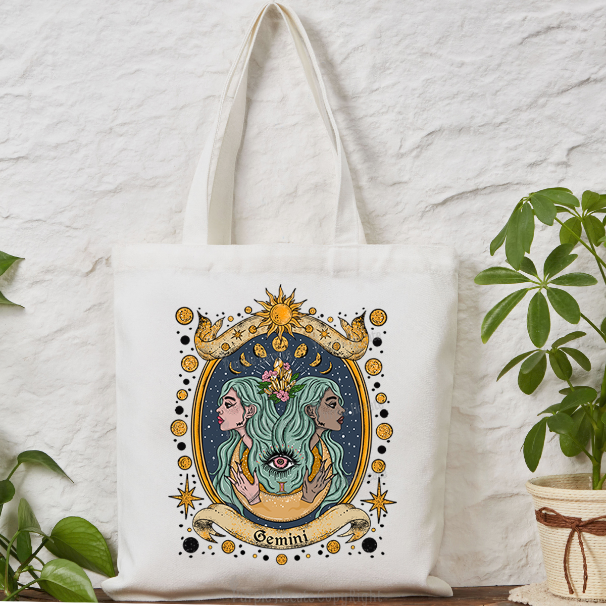 Purplehecate Celestial Gemini Zodiac Tote Bag