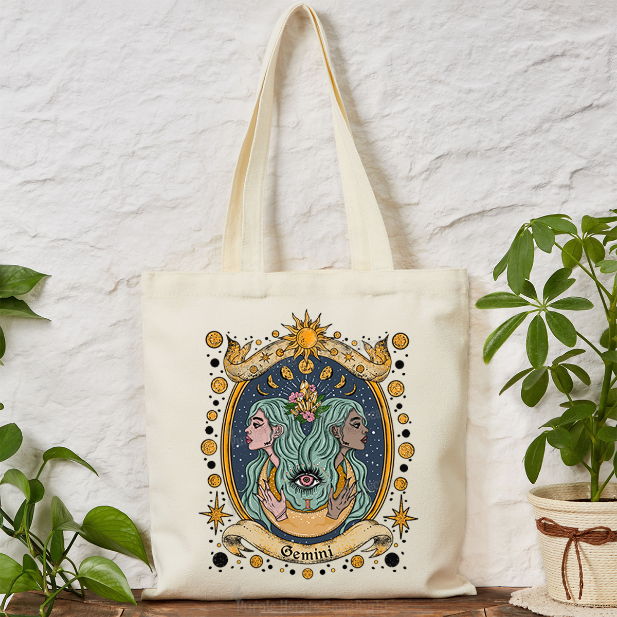 Purplehecate Celestial Gemini Zodiac Tote Bag