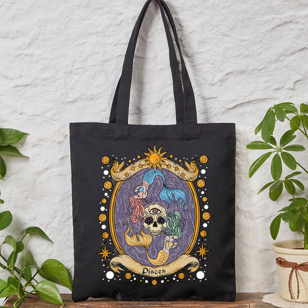Purplehecate Celestial Pisces Zodiac Tote Bag