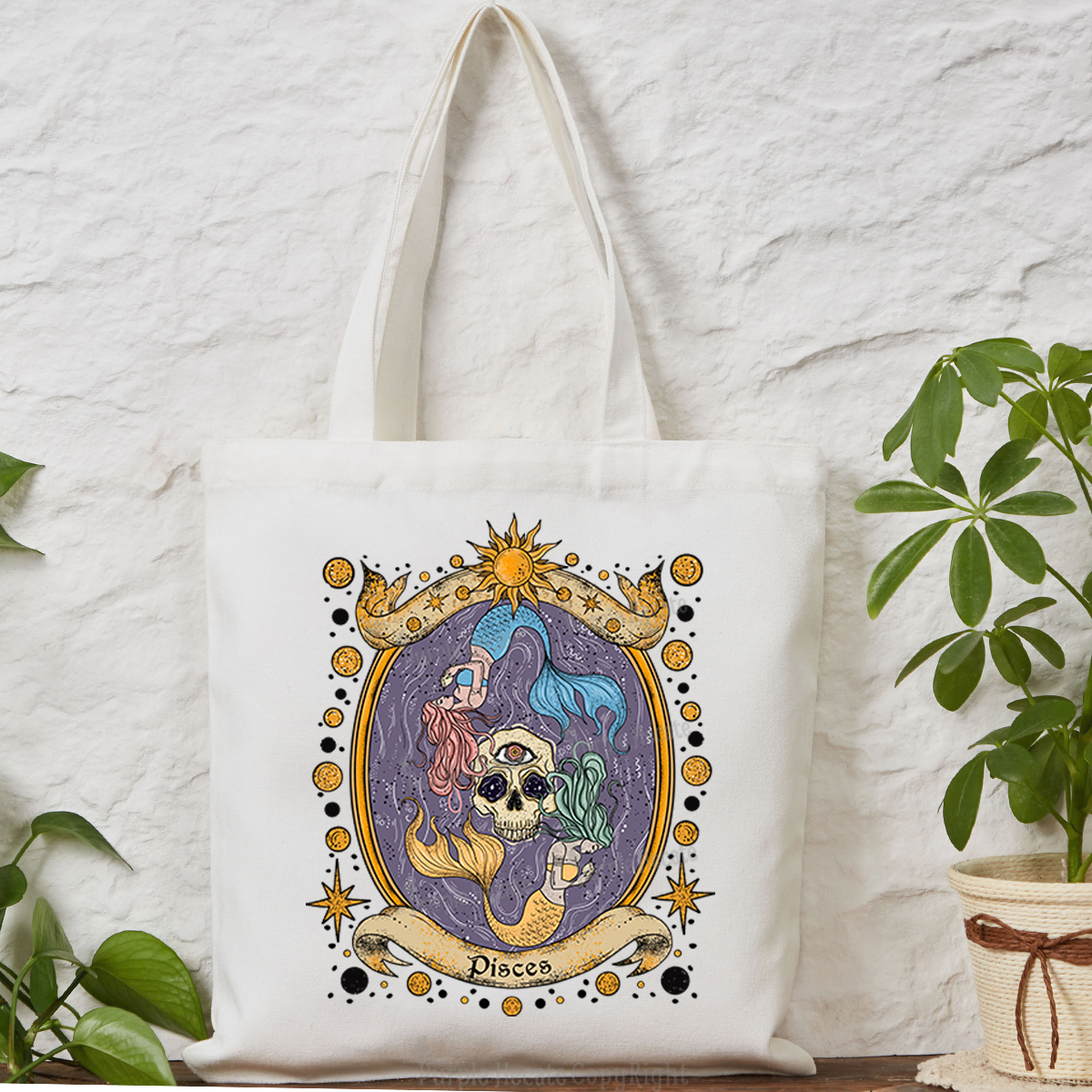 Purplehecate Celestial Pisces Zodiac Tote Bag