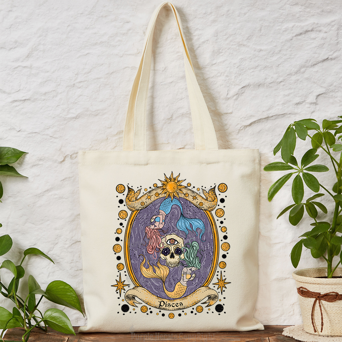 Purplehecate Celestial Pisces Zodiac Tote Bag