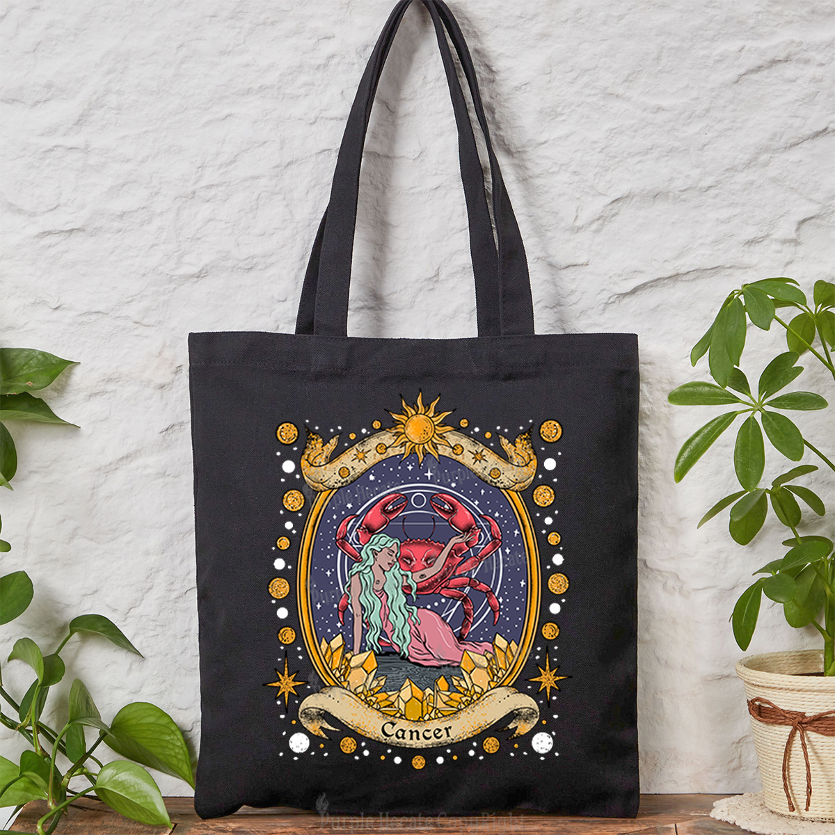 Purplehecate Celestial Cancer Zodiac Tote Bag