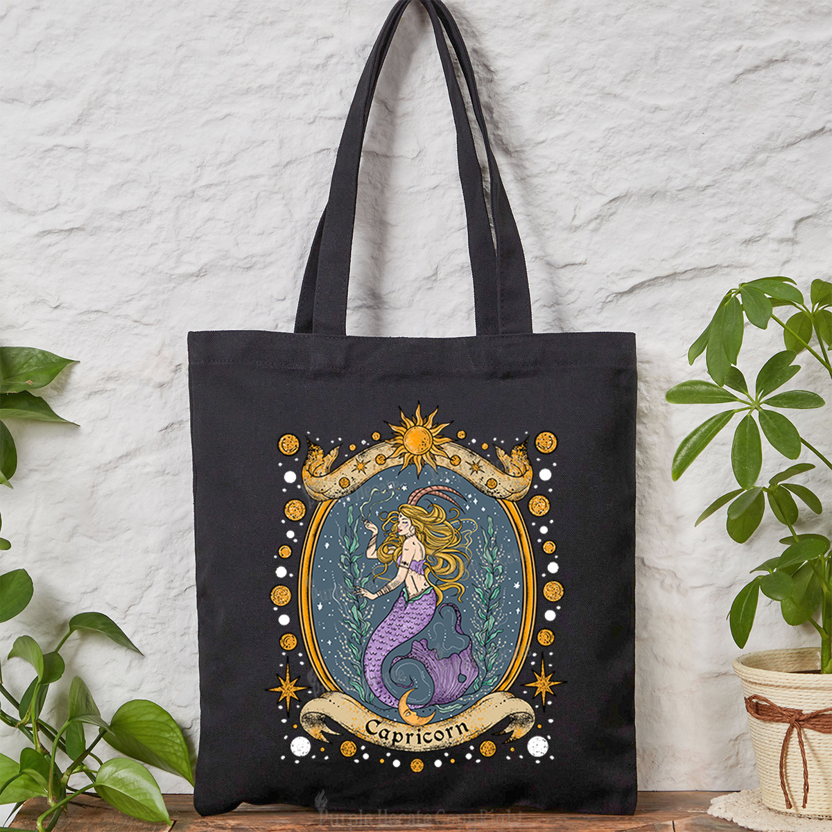Purplehecate Celestial Capricorn Zodiac Tote Bag
