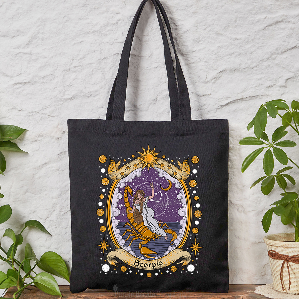 Purplehecate Celestial Scorpio Zodiac Tote Bag