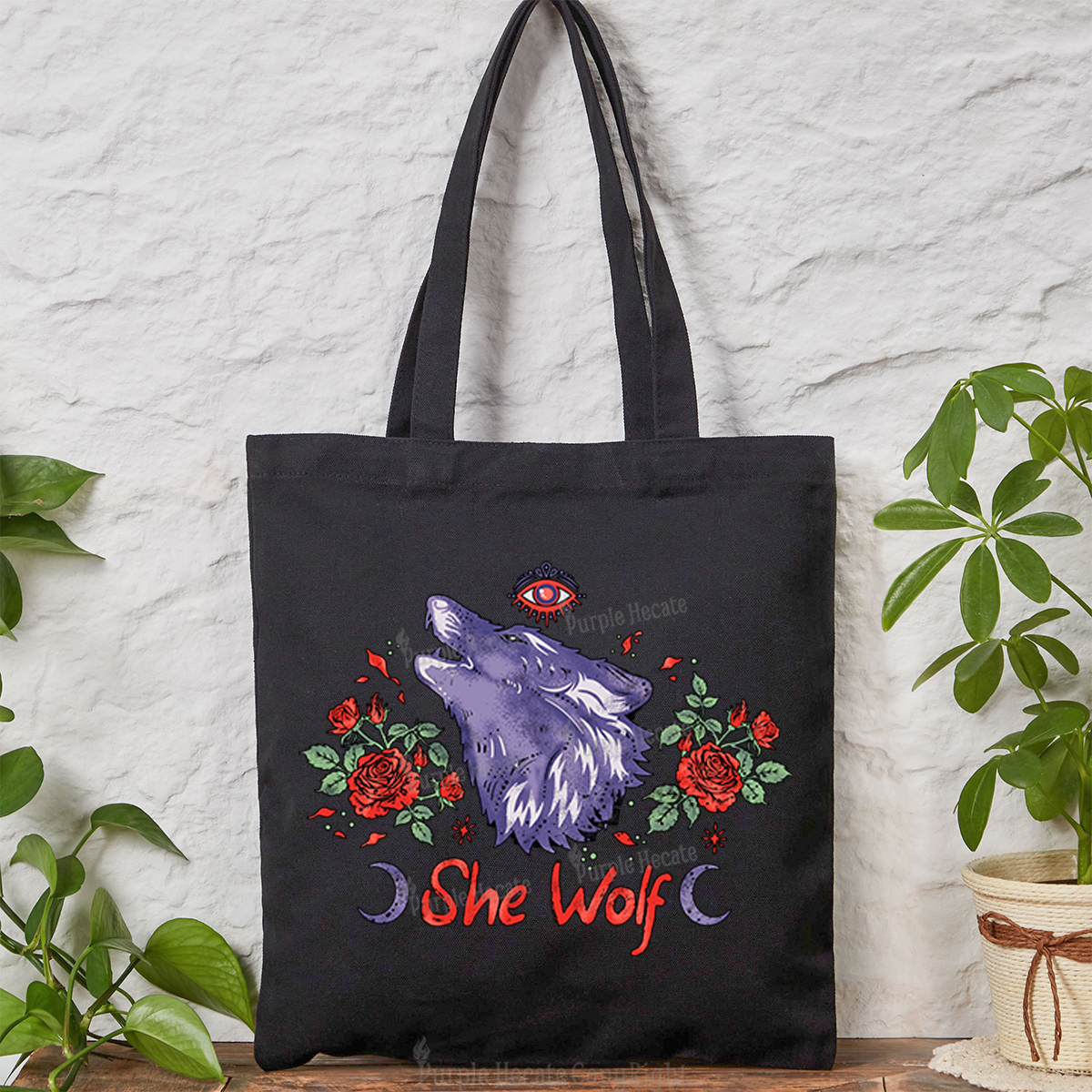 Purplehecate Moon Wolf Tote Bag