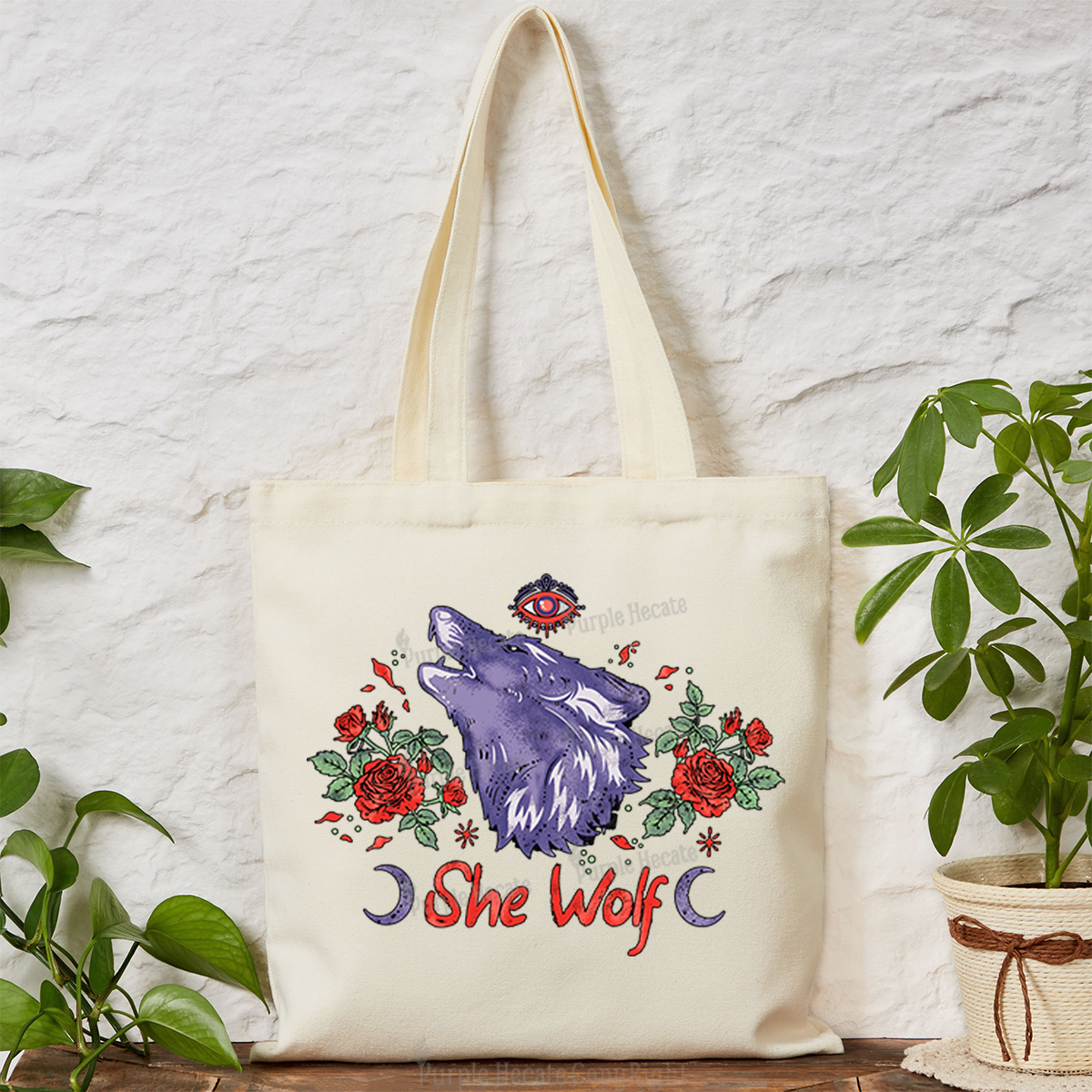 Purplehecate Moon Wolf Tote Bag