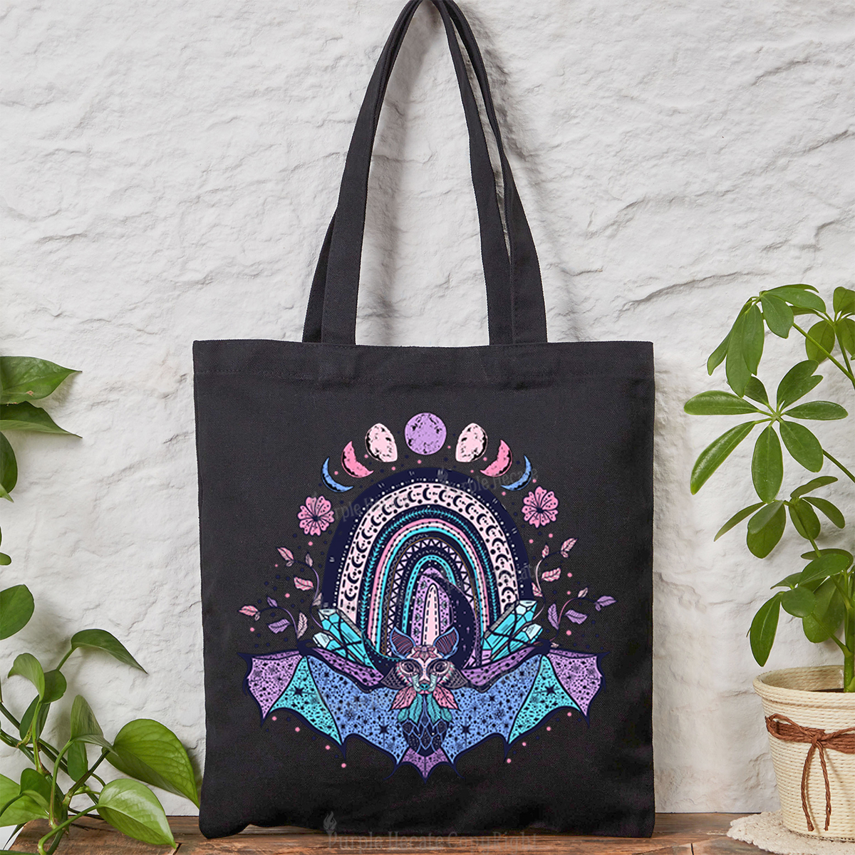Purplehecate Moon Phase Bat Tote Bag