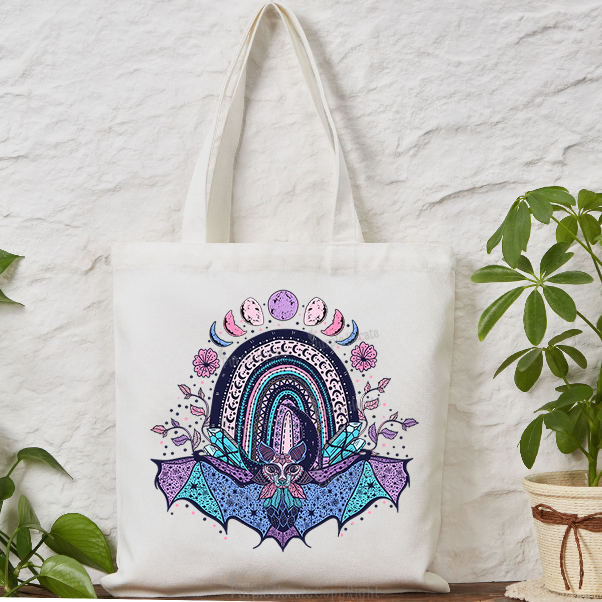 Purplehecate Moon Phase Bat Tote Bag