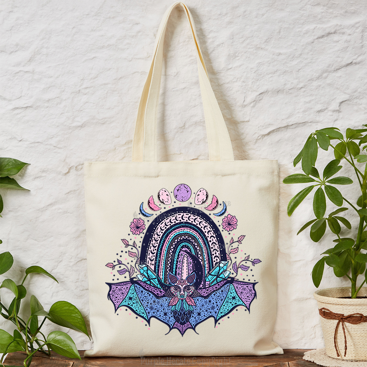 Purplehecate Moon Phase Bat Tote Bag