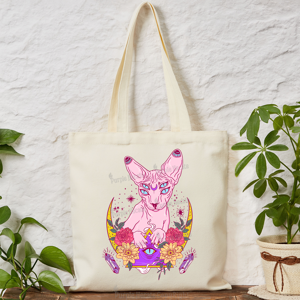 Purplehecate Moon Phase Cat Tote Bag