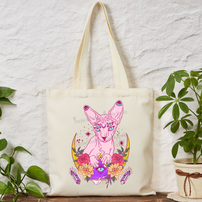 Purplehecate Moon Phase Cat Tote Bag