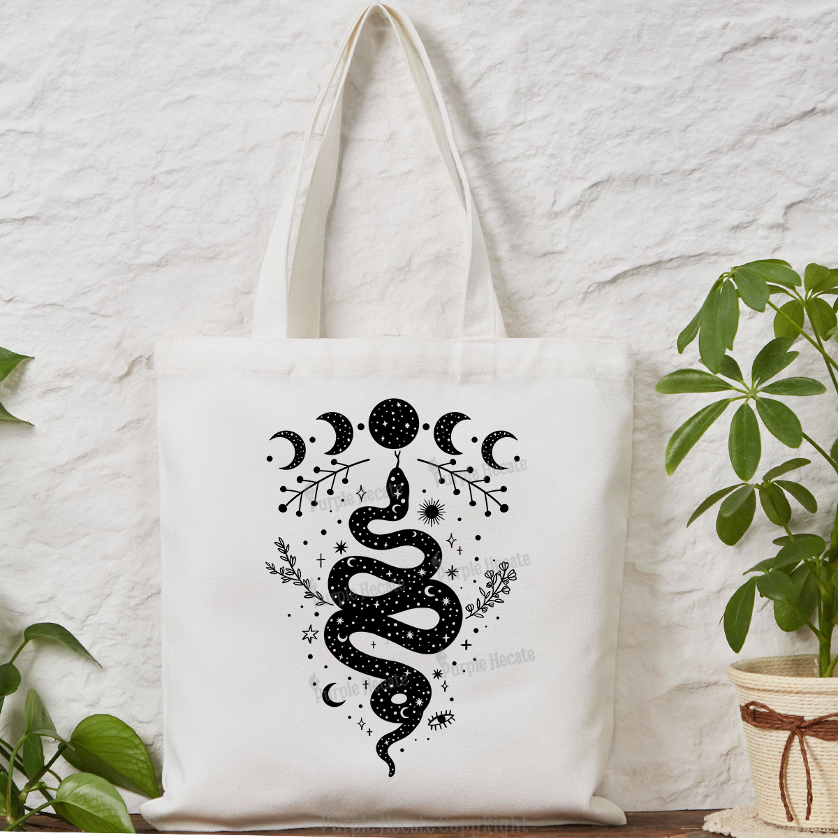 Purplehecate Snake and Moon Phase Comfort Tote Bag