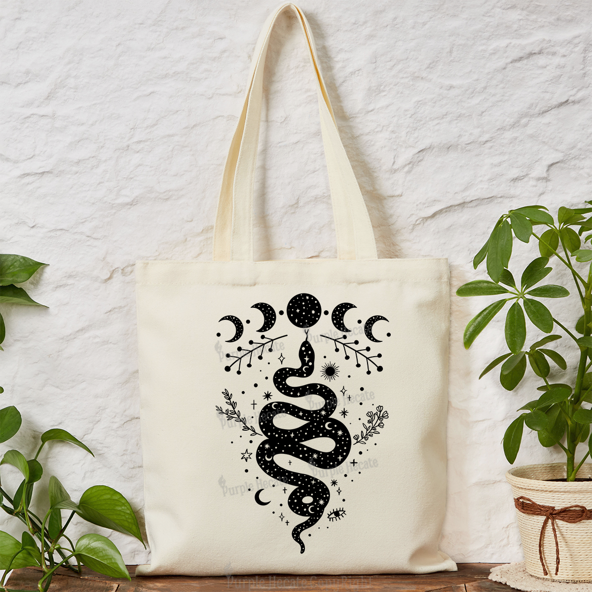 Purplehecate Snake and Moon Phase Comfort Tote Bag