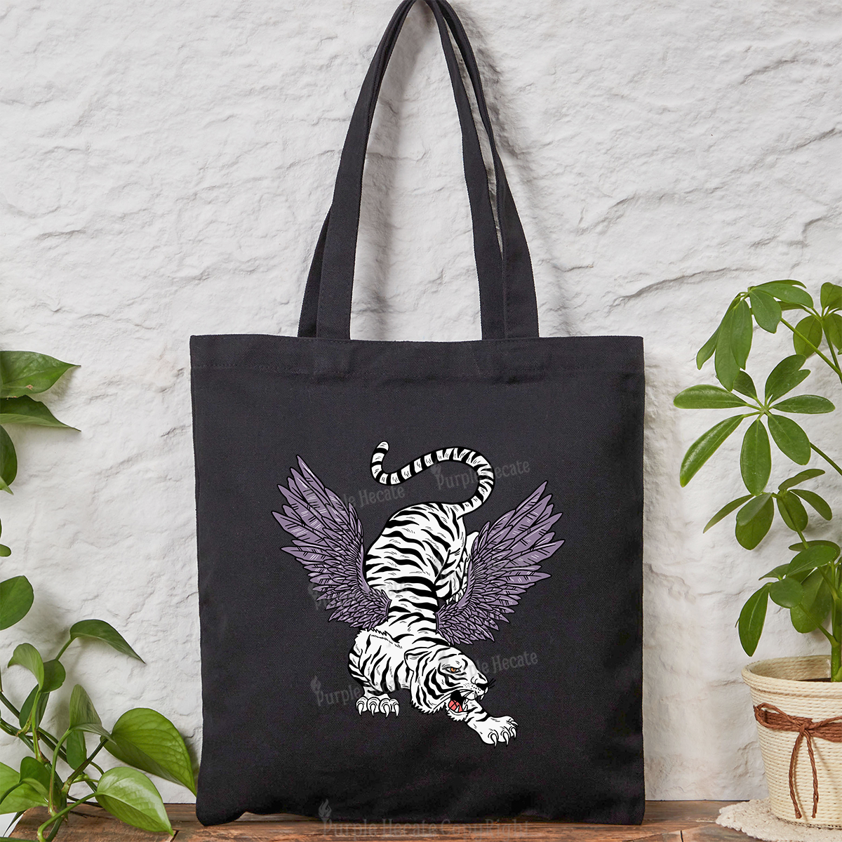 Purplehecate Tiger With Wings Tote Bag