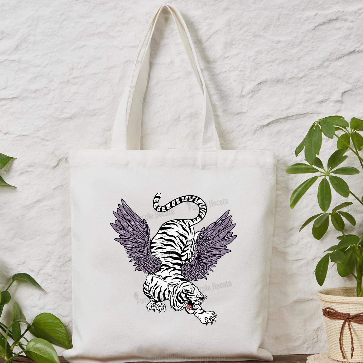Purplehecate Tiger With Wings Tote Bag