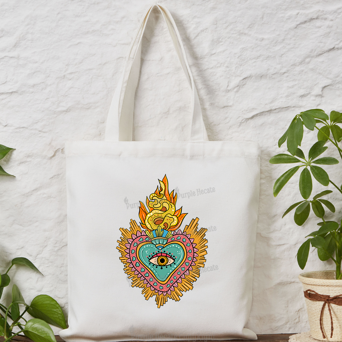 Purplehecate Rainbow Sacred Heart Tote Bag