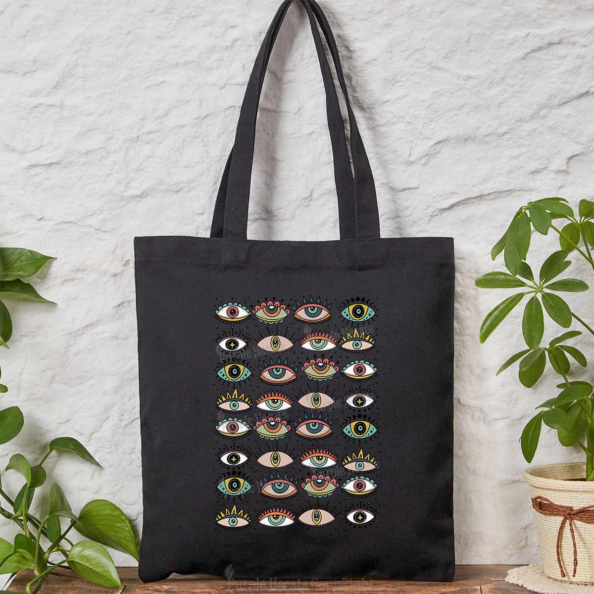 Purplehecate Evil Eye Pattern Tote Bag