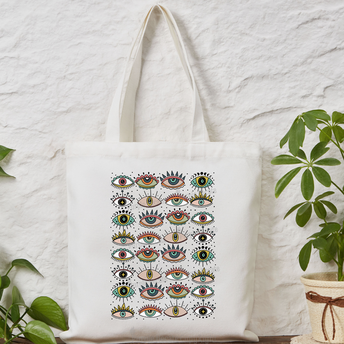 Purplehecate Evil Eye Pattern Tote Bag