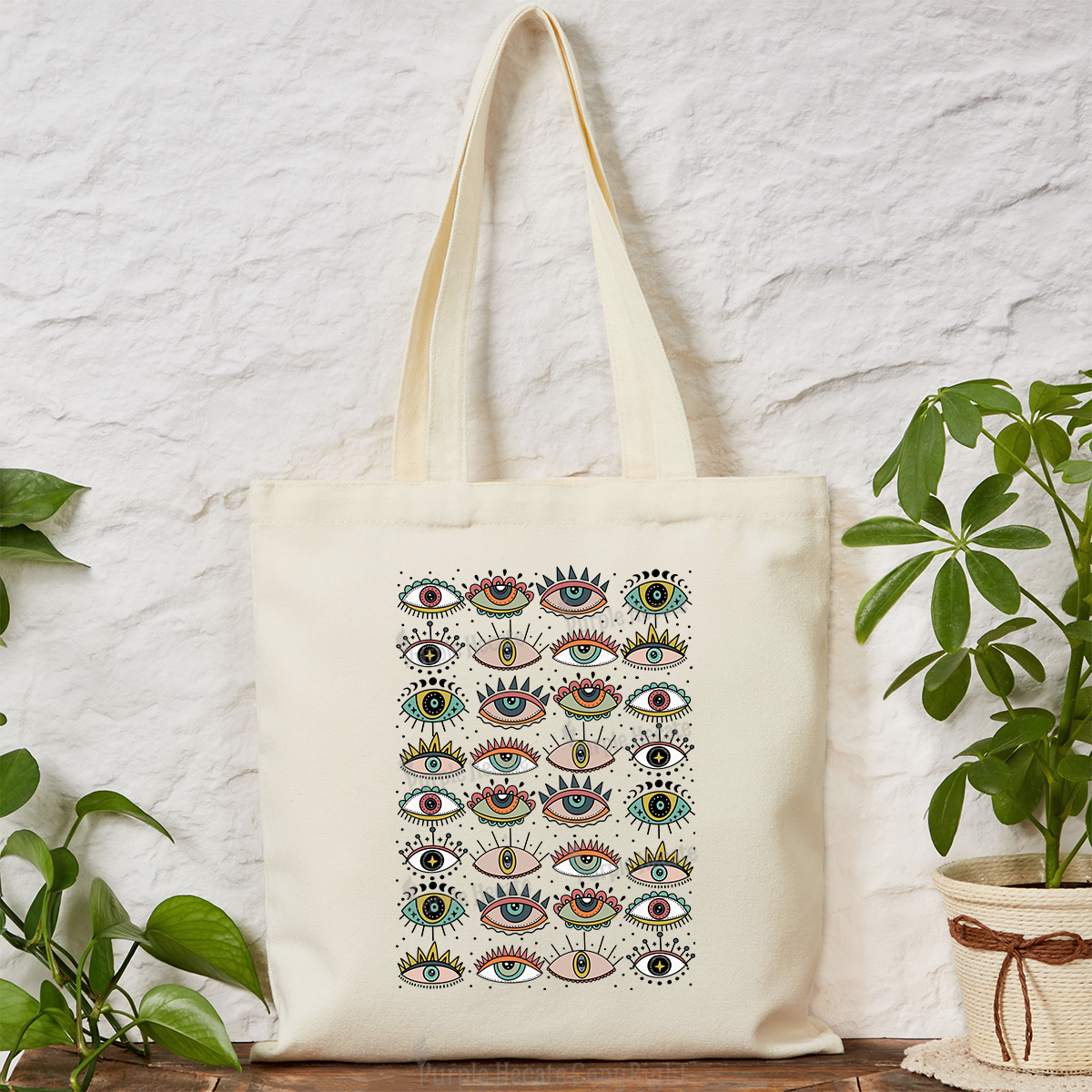 Purplehecate Evil Eye Pattern Tote Bag
