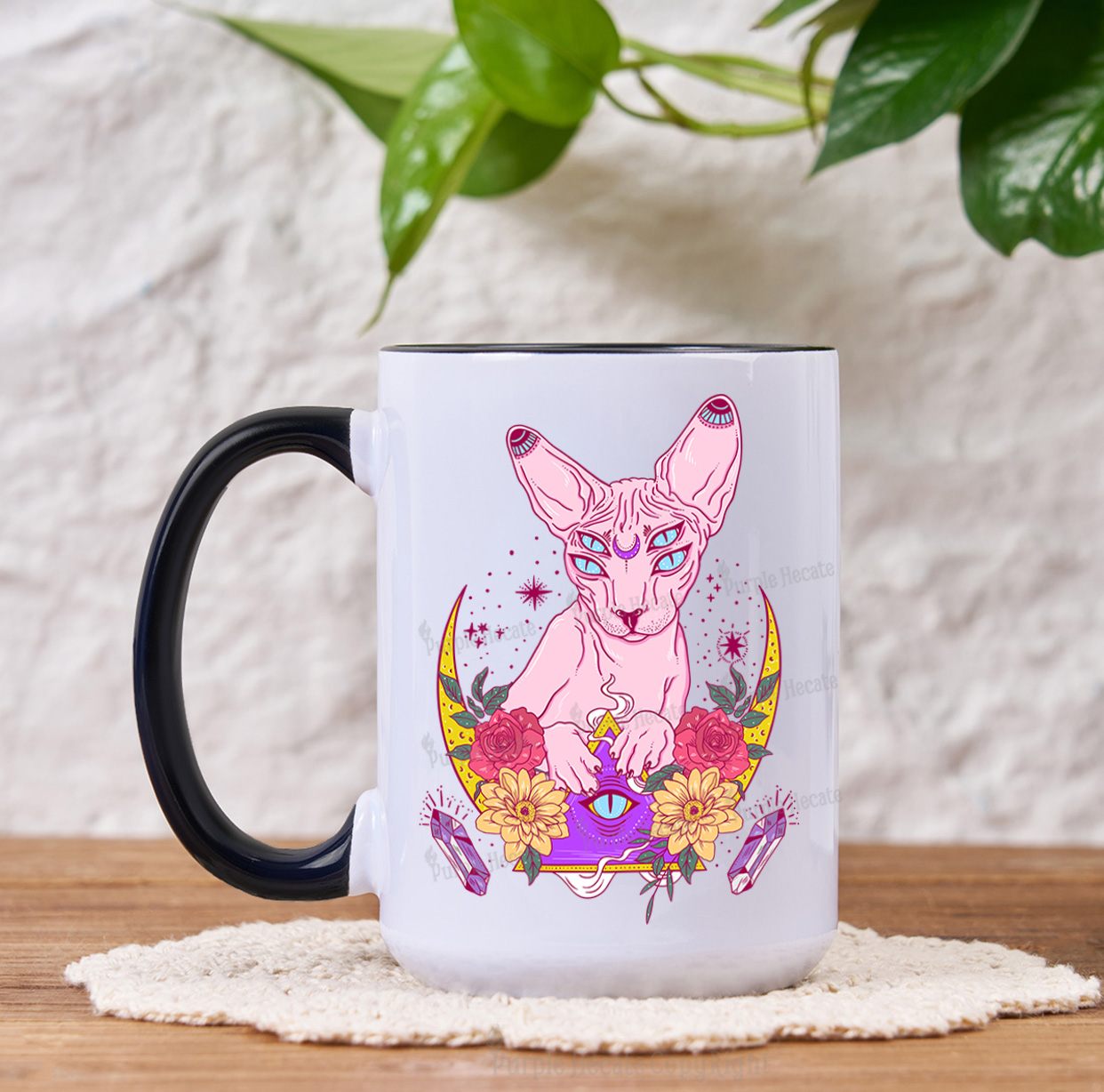 Purplehecate Moon Phase Cat Mug