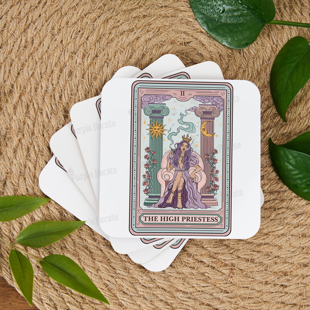 Purplehecate The High Priestess Tarot Card Coaster