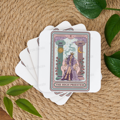 Purplehecate The High Priestess Tarot Card Coaster