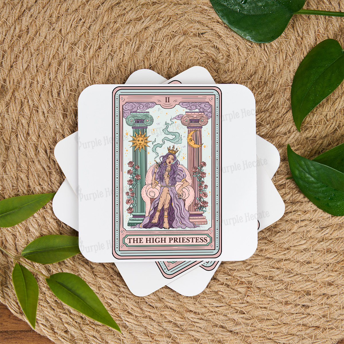 Purplehecate The High Priestess Tarot Card Coaster