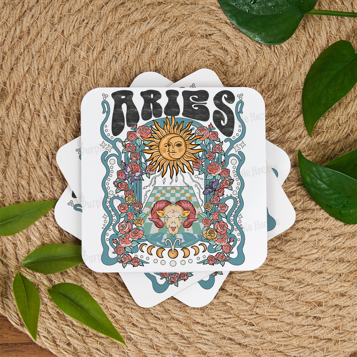 Purplehecate Aries Spirit Zodiac Coaster