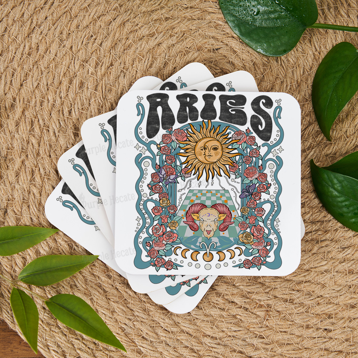 Purplehecate Aries Spirit Zodiac Coaster
