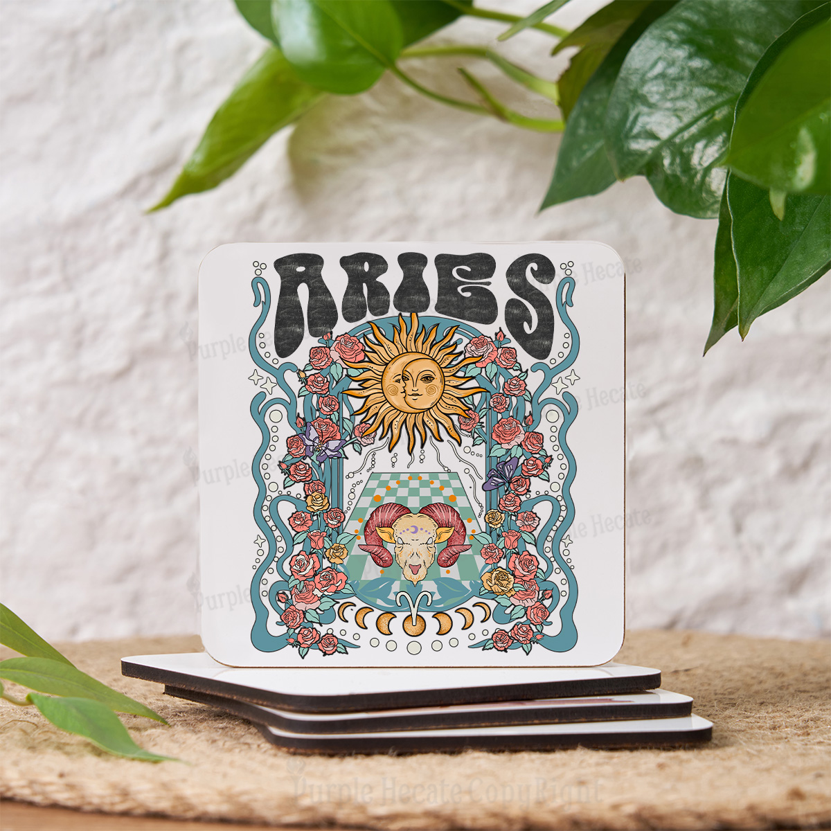 Purplehecate Aries Spirit Zodiac Coaster
