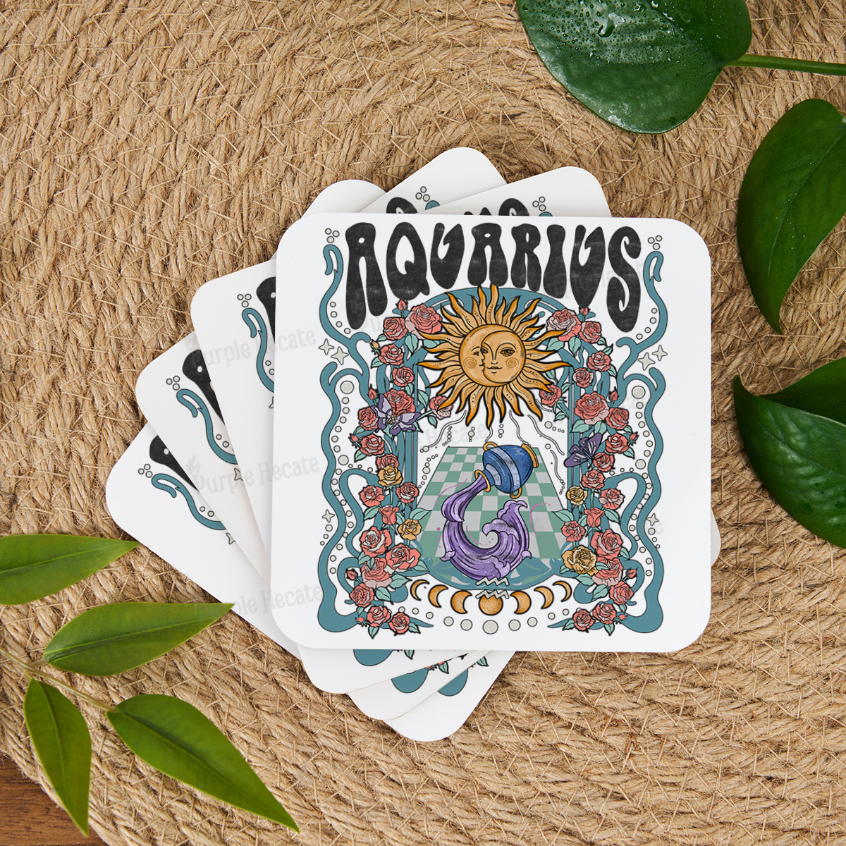 Purplehecate Aquarius Spirit Zodiac Coaster