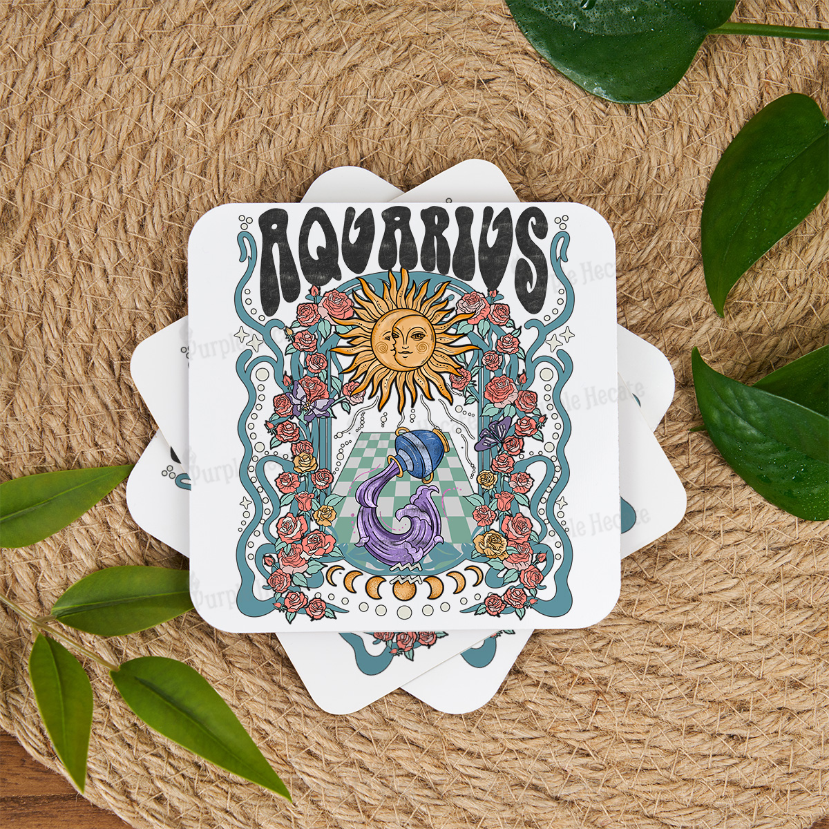 Purplehecate Aquarius Spirit Zodiac Coaster