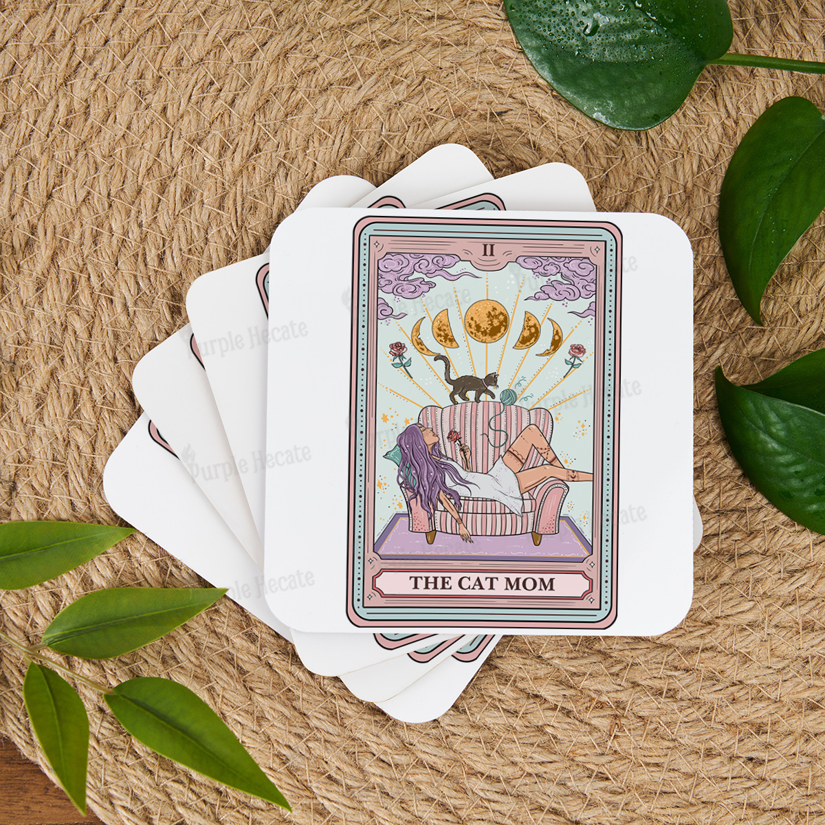 Purplehecate The Cat Mom Tarot Coaster
