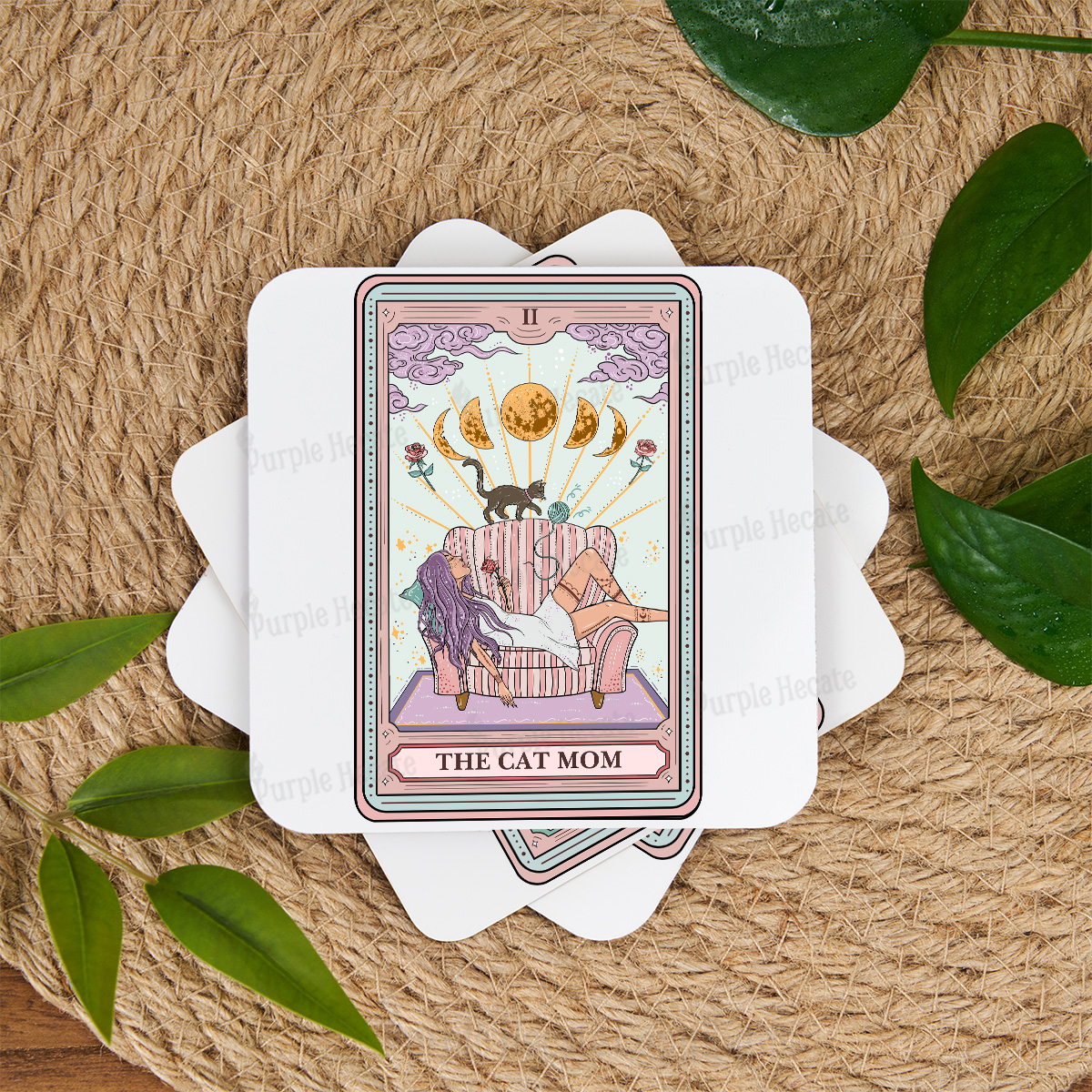 Purplehecate The Cat Mom Tarot Coaster