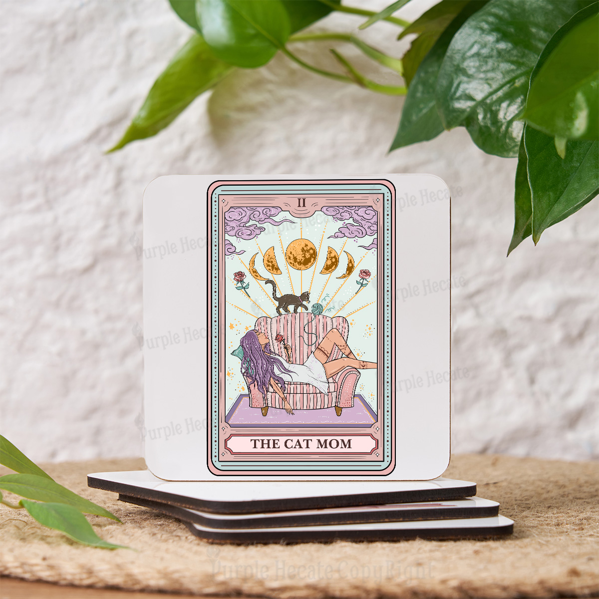 Purplehecate The Cat Mom Tarot Coaster