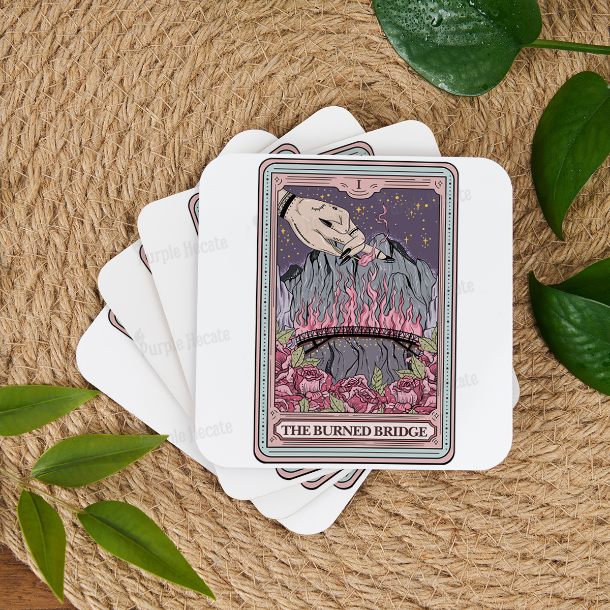 Purplehecate The Burned Bridge Tarot Coaster