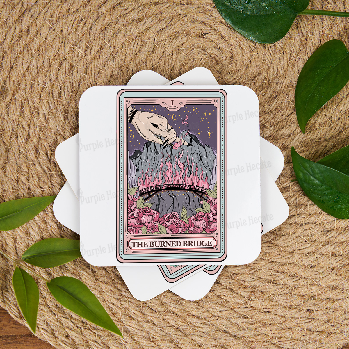 Purplehecate The Burned Bridge Tarot Coaster