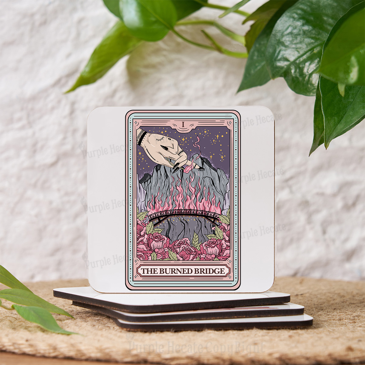Purplehecate The Burned Bridge Tarot Coaster