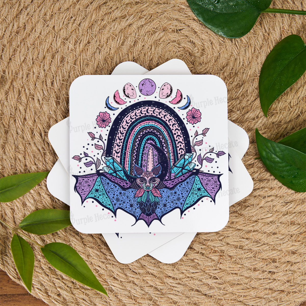 Purplehecate Moon Phase Bat Coaster