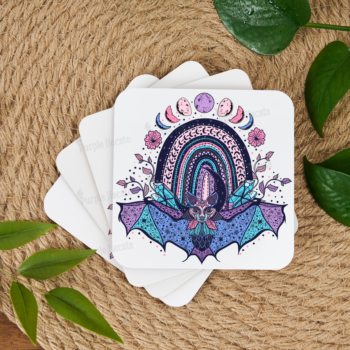 Purplehecate Moon Phase Bat Coaster