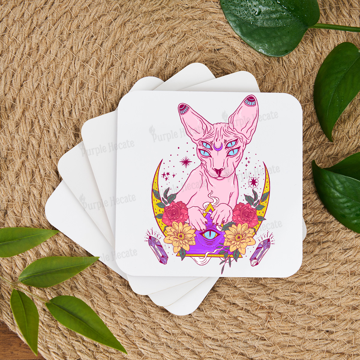 Purplehecate Moon Phase Cat Coaster