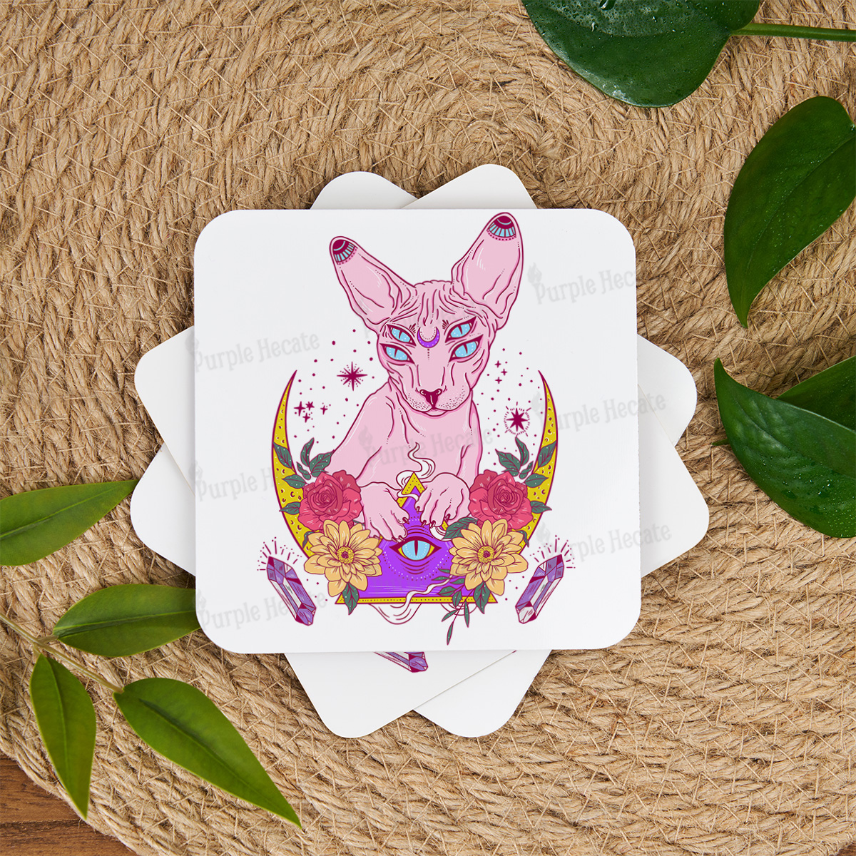 Purplehecate Moon Phase Cat Coaster