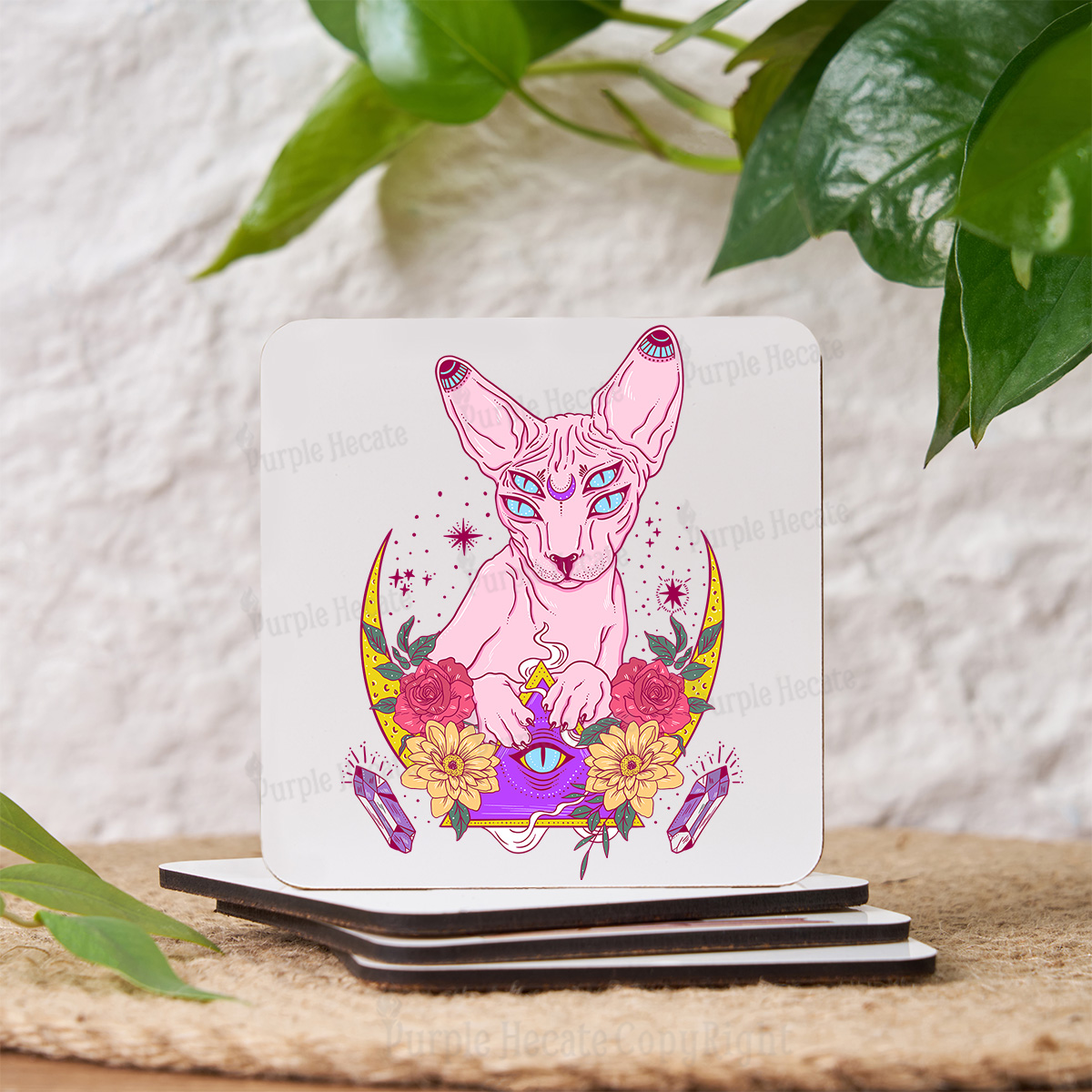 Purplehecate Moon Phase Cat Coaster