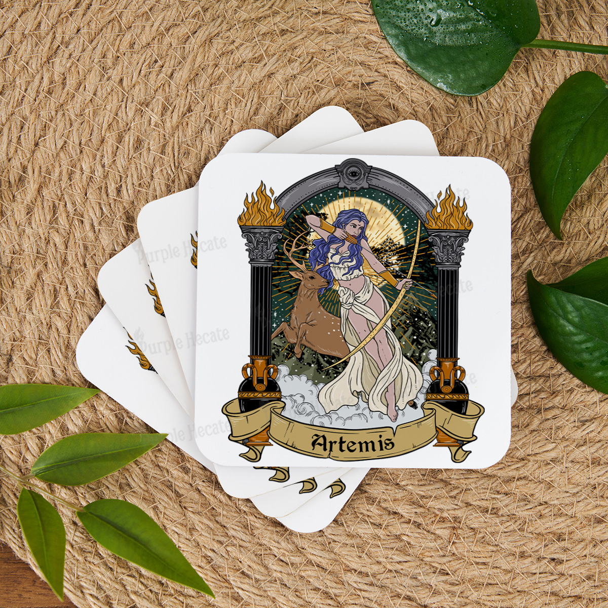 Purplehecate The Huntress Goddess Artemis Coaster