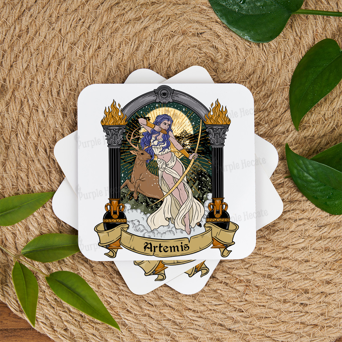 Purplehecate The Huntress Goddess Artemis Coaster