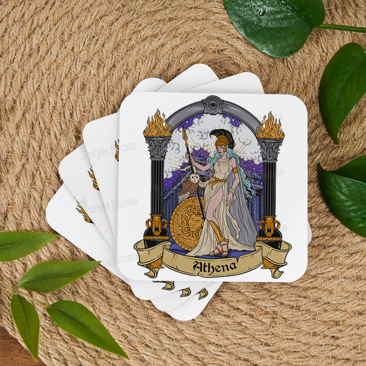 Purplehecate The Wise Goddess Athena Coaster