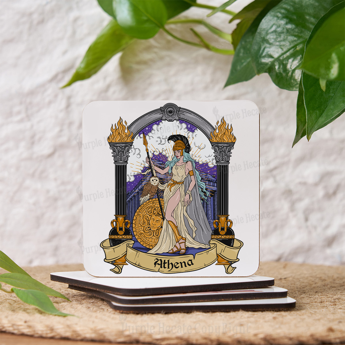 Purplehecate The Wise Goddess Athena Coaster