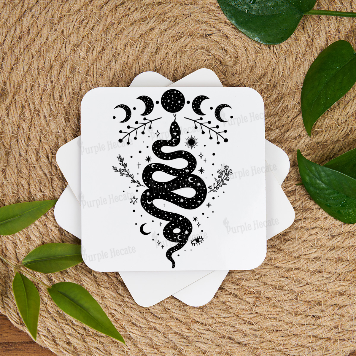 Purplehecate Snake And Moon Phase Comfort Coaster